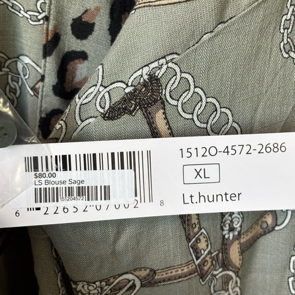 NWT Tribal LS Blouse Sage Leopard Chain in XL 16. NEW Business Casual - Picture 7 of 11